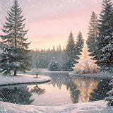 Tarjetas navideñas - 16 tarjetas de lujo - Escena de árbol de Navidad nevado y lago