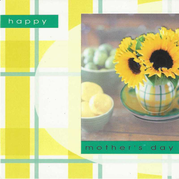 Mother's Day Card - Yellow Sunflowers In Chequered Vase