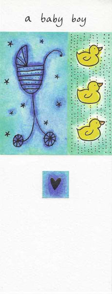 New Baby Boy Card - Pram and Rubber Ducks