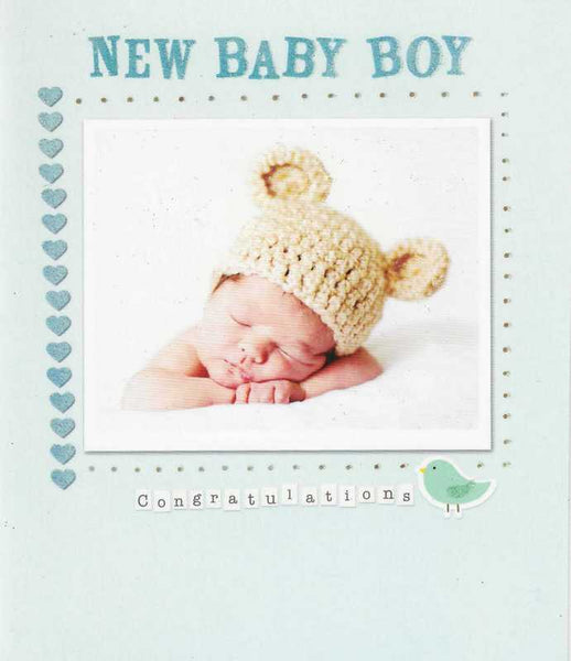 New Baby Boy Card - Hat With Bear Ears