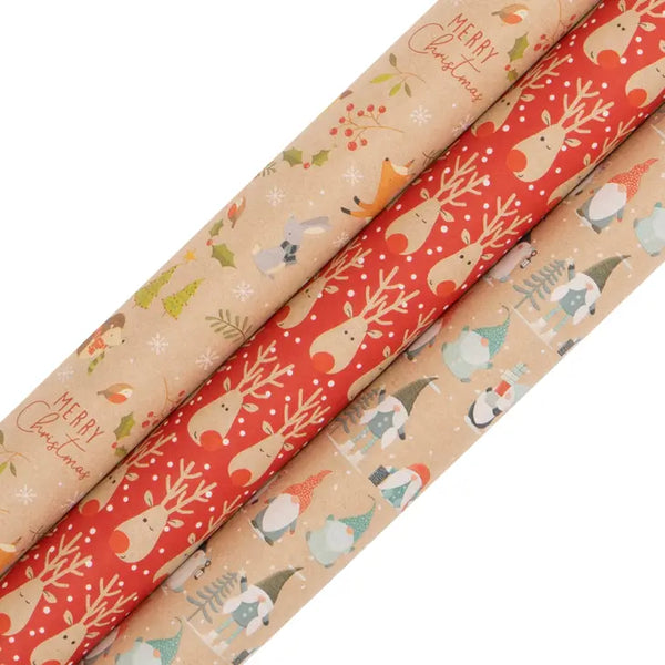 Christmas Gift Roll Wrap - Kraft Recyclable - Christmas Frolics