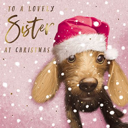 The Great British Card Company Christmas-Card-Sister-Sausage-Dog-with-Santa-Hat, English Christmas Cards in France