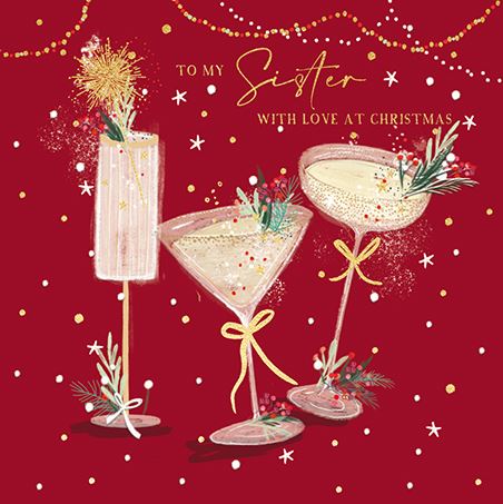 Ling Design Christmas Card - Sister - Festive Drinks, English Christmas Cards in France