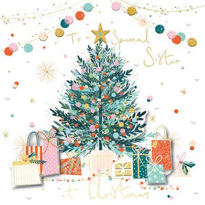 Talking Pictures Christmas Card - Sister - Presents Under The Tree, English Christmas Cards in France