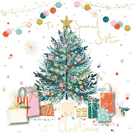 Talking Pictures Christmas Card - Sister - Presents Under The Tree, English Christmas Cards in France