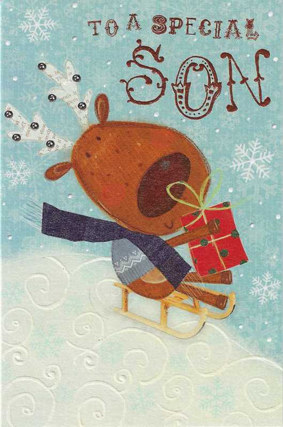 Christmas Card - Son - Reindeer On Sleigh