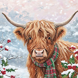 Tarjetas de Navidad - 10 Tarjetas - Vacas de las Highlands y Bayas Navideñas