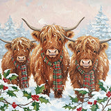 Tarjetas de Navidad - 10 Tarjetas - Vacas de las Highlands y Bayas Navideñas