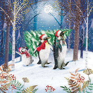 Christmas Cards - 10 Cards - Penguins & Sledge Of Presents / Penguins & Christmas Tree