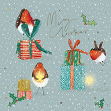 Christmas Cards - 10 Cards - Robins With Fairylights / Robins & Christmas Presents