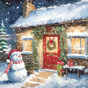 Christmas Cards - 10 Cards - Snowman & Red Door / Snowman & Blue Door