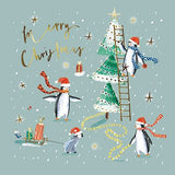 Tarjetas de Navidad - 10 Tarjetas - Pingüinos en Trineo y Decorando el Árbol