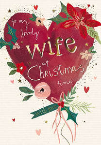 The Great British Card Company Christmas-Card-Wife-Heart-with-Christmas-Foliage, English Christmas Cards in France