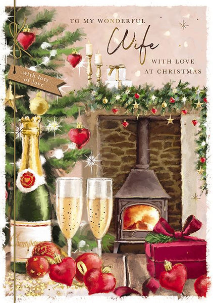 The Great British Card Company Christmas-Card-Wife-Champagne-and-Fireplace, English Christmas Cards in France