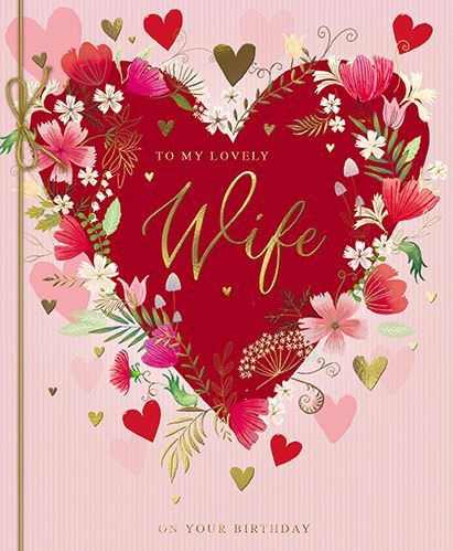 Wife Birthday - Red Big Heart With Flower from the Great British Card Company, English Cards in France, Wife Birthday cards in France
