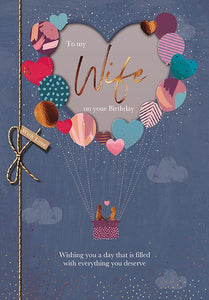 Wife Birthday - Die Cut Heart from the Great British Card Company, English Cards in France, Wife Birthday Card in France
