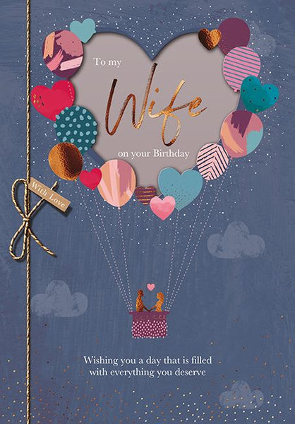 Wife Birthday - Die Cut Heart from the Great British Card Company, English Cards in France, Wife Birthday Card in France
