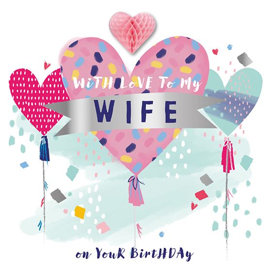 Wife Birthday - Heart Balloons from Ling Design, English Cards in France