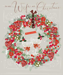 Ling Design Christmas Card - Wife - Festive Wreath, English Christmas Cards in France