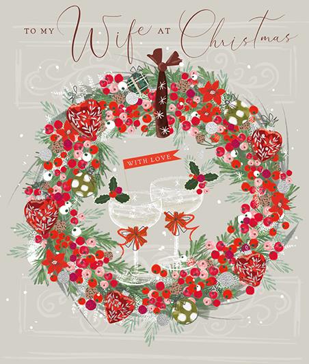 Ling Design Christmas Card - Wife - Festive Wreath, English Christmas Cards in France
