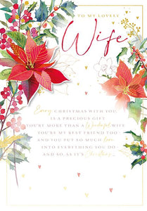 Ling Design Christmas Card - Wife - Christmas Poinsettia, English Christmas Cards in France