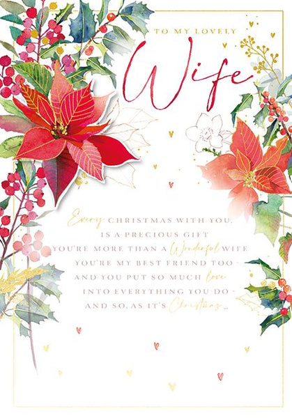 Ling Design Christmas Card - Wife - Christmas Poinsettia, English Christmas Cards in France