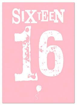 Age 16 - 16th Birthday - Letterpress 16 Pink