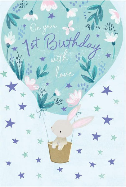 Age 1 - 1st Birthday - Bunny Blue Balloon