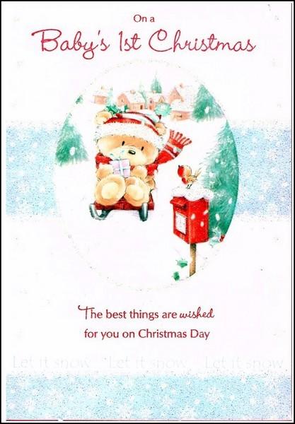 Christmas Card - Baby's 1st Christmas - Bear On Sledge