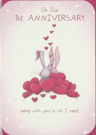 Anniversary Card - 1st Anniversary Our - Love Bunnies
