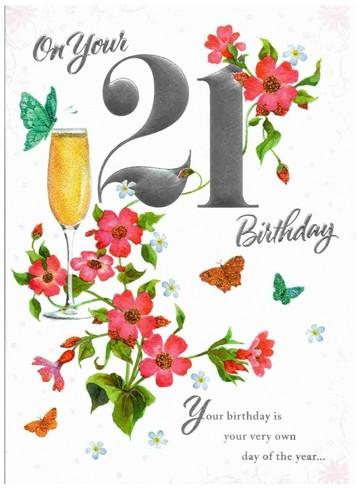Age 21 - 21st Birthday - Flowers & Butterflies