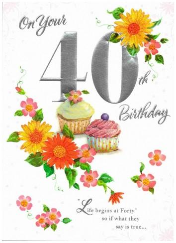 Age 40 - 40th Birthday - Flowers and Cupcakes