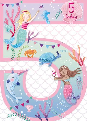 Age 5 - 5th Birthday - Age 5 Girl - Mermaids