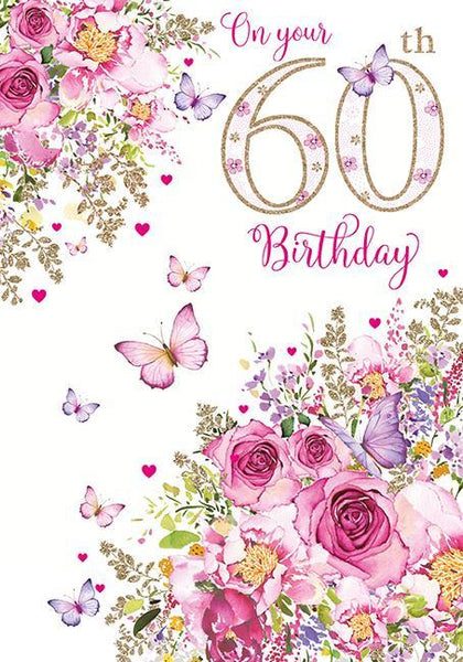 Age 60 - 60th Birthday - Butterflies/Flowers