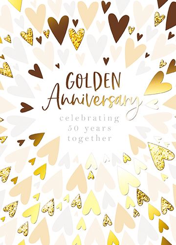 Anniversary Card - Golden 50th - Hearts