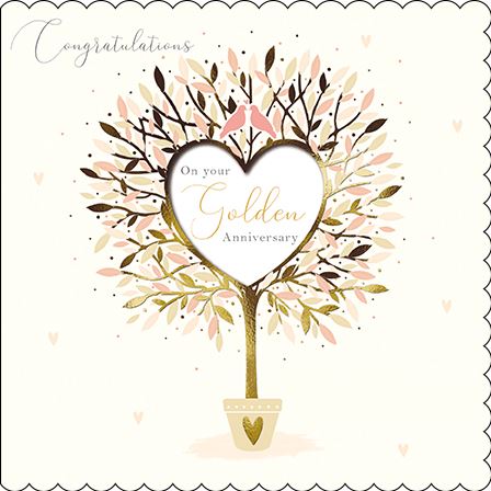 Anniversary Card - 50th Golden Anniversary - Heart Tree