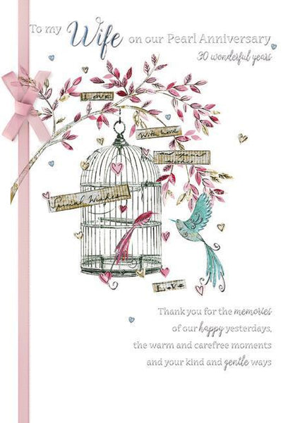 Anniversary Card - 30th Pearl Anniversary Wife - Birdcage