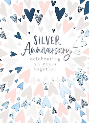 Anniversary Card - 25th Silver Anniversary - Hearts