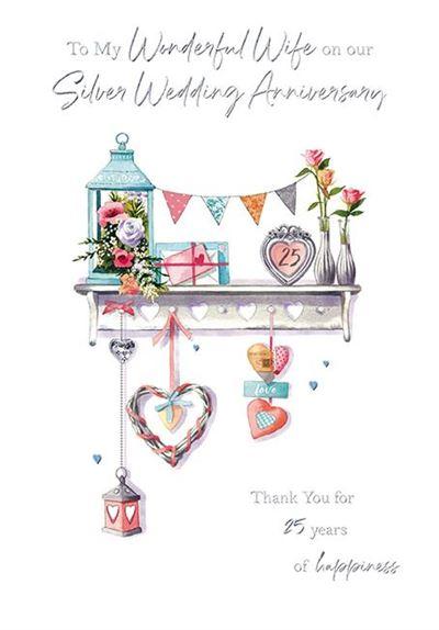 Anniversary Card - 25th Silver Anniversary Wife - Garlands