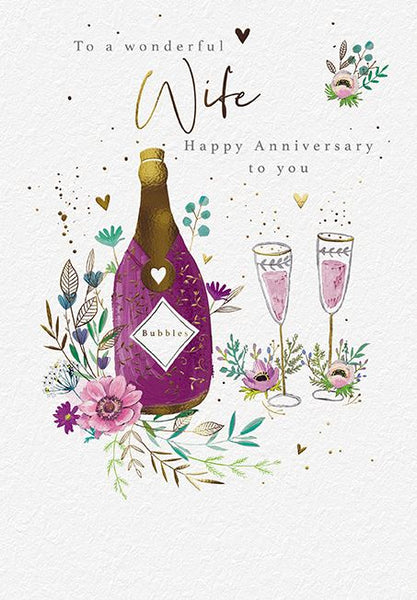 Anniversary Card - Wife Anniversary - Bottle Of Champagne And Glasses