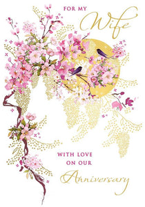 Anniversary Card - Wife - Cherry Blossom Sun