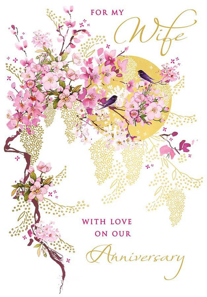 Anniversary Card - Wife - Cherry Blossom Sun