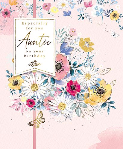 Auntie Birthday - Flowers And Tag