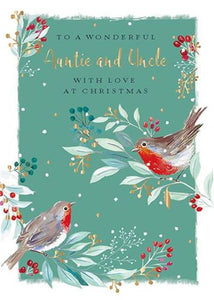 Christmas Card - Auntie and Uncle - Christmas Robins