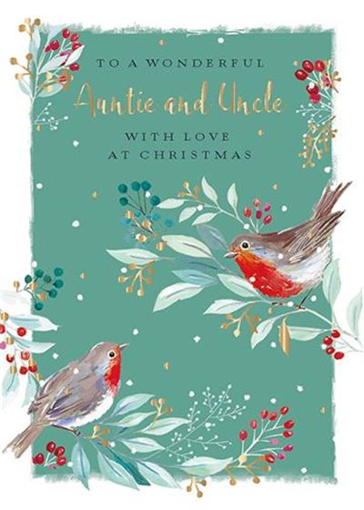 Christmas Card - Auntie and Uncle - Christmas Robins