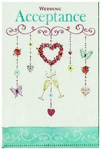 Wedding Acceptance Card - Butterfly, Champagne, Hearts Garland