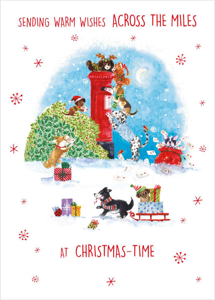 Christmas Card - Across The Miles - Pile Of Festive Dogs