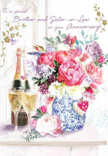 Anniversary Card - Brother and Sister-in-Law Anniversary - Champagne & Flowers