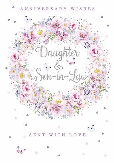 Anniversary Card - Daughter and Son-in-Law - Floral Wreath
