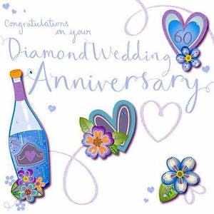 Anniversary Card - 60th Diamond Anniversary - Champagne and Hearts